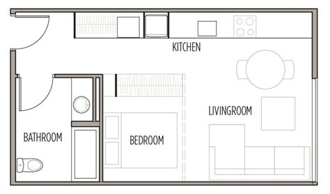 Studio Apartment Floor Plan With One Bedroom Two Bathrooms And Kitchen