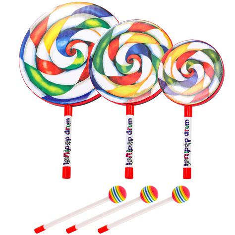 Foraineam 3 Pieces Lollipop Drum with Mallet 10 Inch 8 Inch 6 Inch