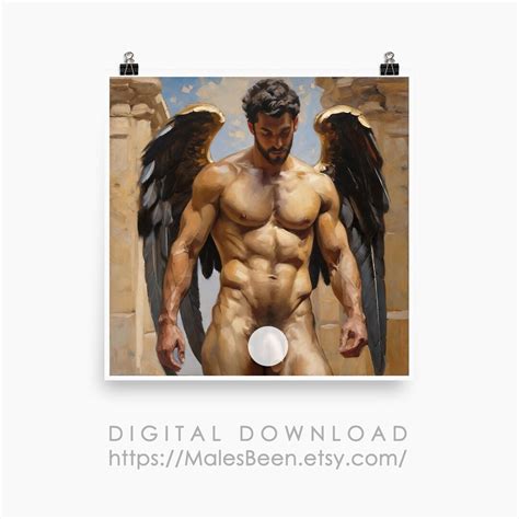 Muscled Man Nude Figure Angel Wings Gay Art AI Generated Realistic Gay Oil Painting Wall