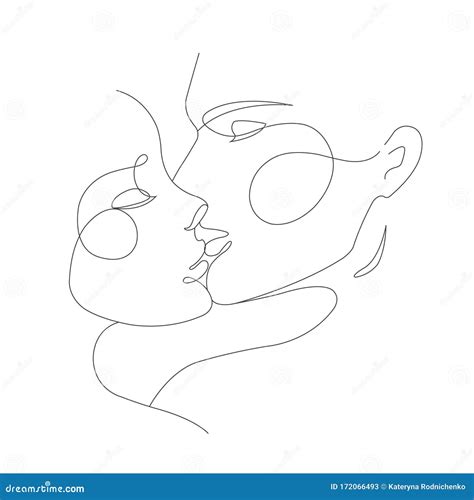 Man And Woman Kiss Continuous Line Stock Vector Illustration Of Male