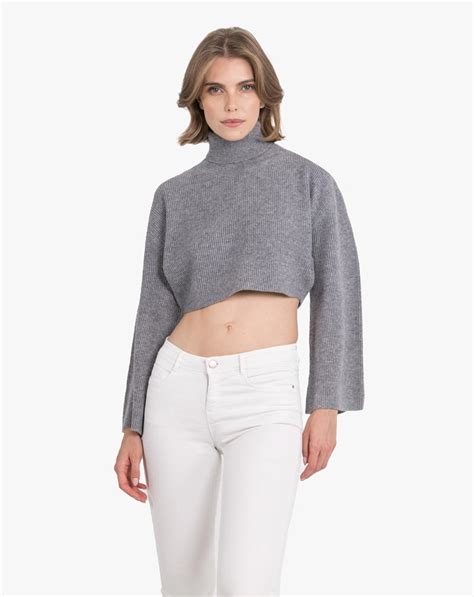 Womens Cashmere Cropped Bell Sleeve Turtleneck Maisoncashmere