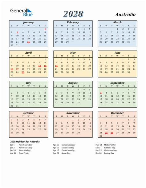 Australia Calendar With Holidays