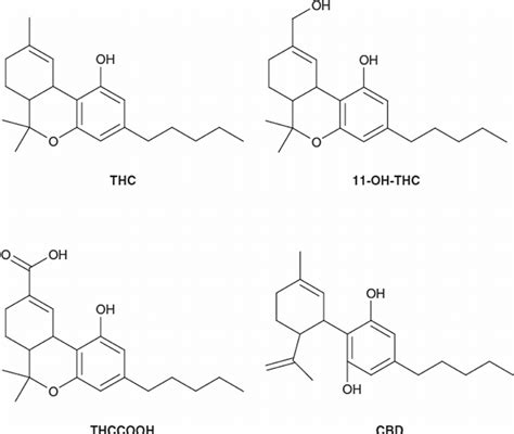 Chemical Structure Of Different Cannabinoids Cbd Cannabidiol Thc