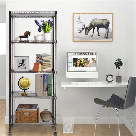 5 Tier Heavy Duty Height Adjustable Rolling Metal Shelvesblack Bed