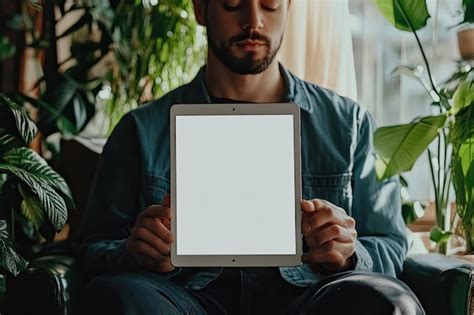 Hombre Leyendo Una Revista En Una Tableta Imagen Premium Generada Con Ia