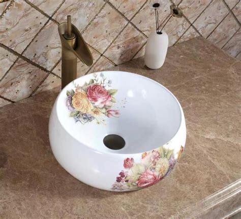 Hand Wash Basin Bathroom Ceramic Sink Floral Decals La Moderno