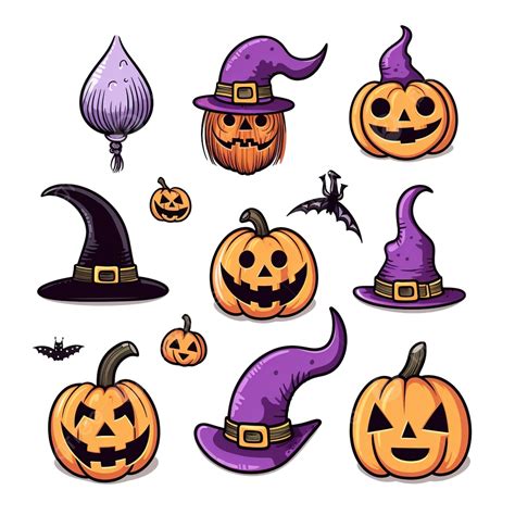 Hình ảnh Yếu Tố Halloween Với Bí Ngô Png Mũ Ma Và Phù Thủy Theo Phong Cách Vẽ Nguệch Ngoạc