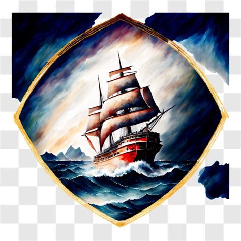 Baixe Pintura De Navio Antigo Navegando No Oceano Obra De Arte Png