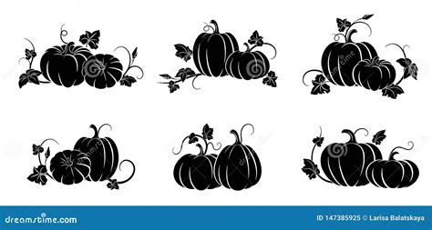 Pumpkin Set Of Silhouettes Of Different Pumpkins Vector Illustration