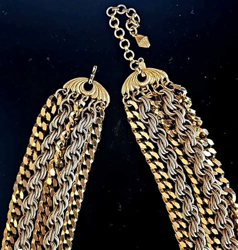 VTG Monet Multi Strand Chain Necklace Gem