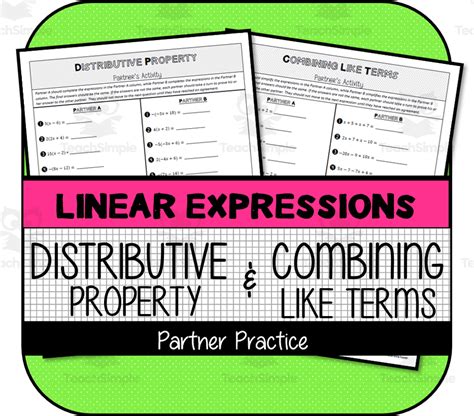 Distributive Property And Combining Like Terms Partner Activity By Teach Simple