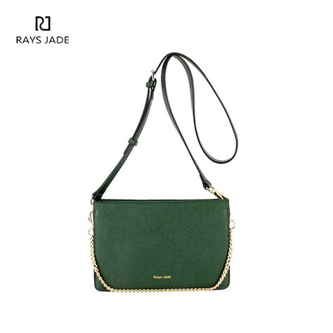 Aw Designer Leather Lady Shoulder Bag In Dark Green Rays Jade