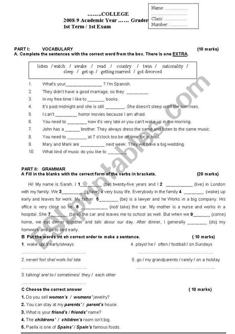 Revision For Simple Present Tense Esl Worksheet By Bayramd