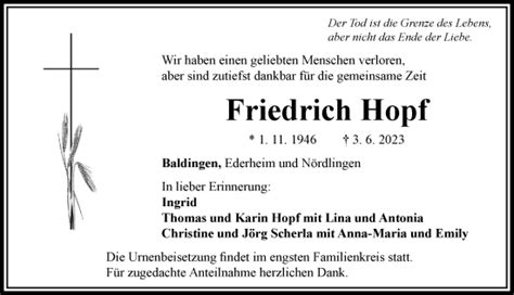 Traueranzeigen Von Friedrich Hopf Augsburger Allgemeine Zeitung