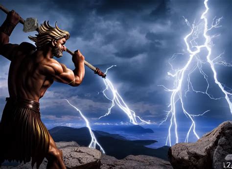 Zeus Fighting Chronos With A Spear Of Lightning At The Stable Diffusion