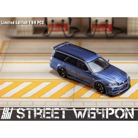 新品 Street Weapon 1 64 日産 ステージア 改 STAGEA R34 GT R Wagon metallic blue