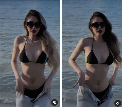Em gái Ngọc Trinh diện bikini với quần nửa mặc nửa tụt khoe chiếc hông nở giữa biển Người đẹp