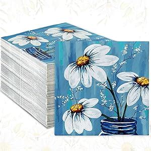 Amazon AnyDesign 80 Pack Daisy Paper Napkins Blue Disposable