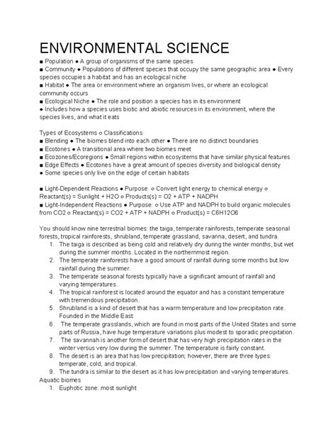 ENVIRONMENTAL SCIENCE Chapter on Ecosystems and Biodiversity - Studocu