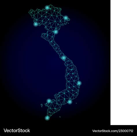 Polygonal Network Mesh Map Of Vietnam With Light Vector Image