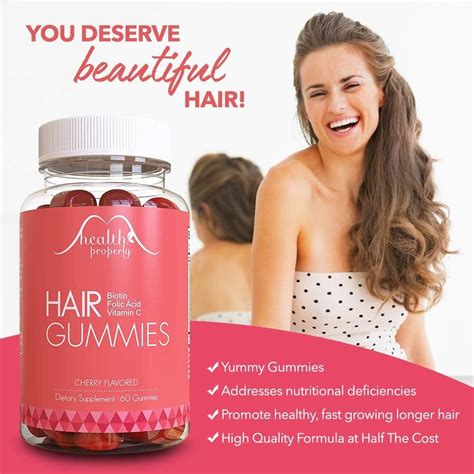 Health Properly Hair Gummy Vitamins Mcg Biotin Folic Acid For