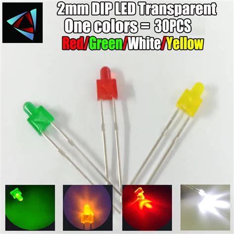 30pcs 2mm Led Diode Mixed Color Red Green Yellow Blue White Diodes