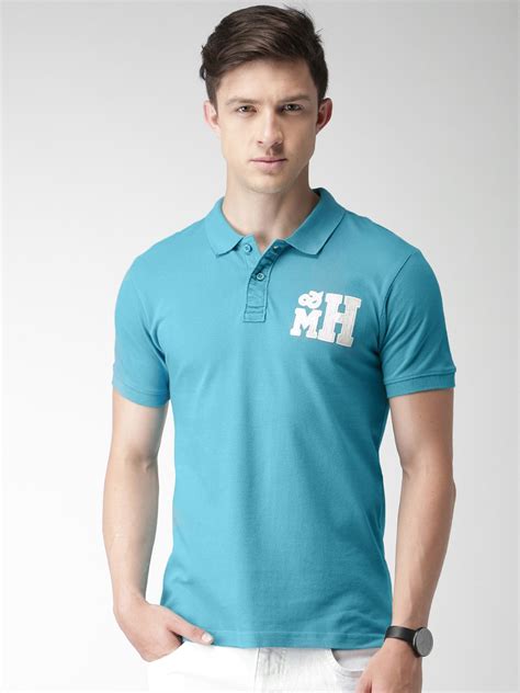 Buy Mast Harbour Men Blue Solid Polo Collar Pure Cotton T Shirt