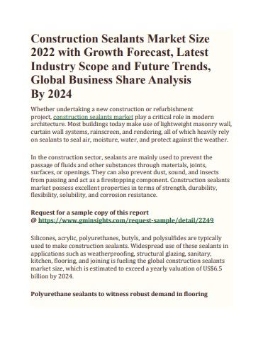 Construction Sealants Market Size 2022 With Growth Forecast