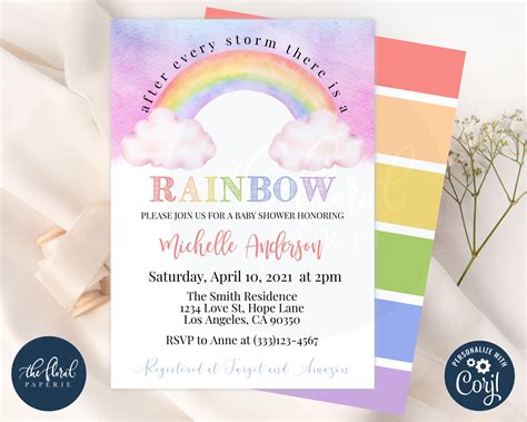 Rainbow Baby Shower Invitation Template Gender Neutral Baby Etsy