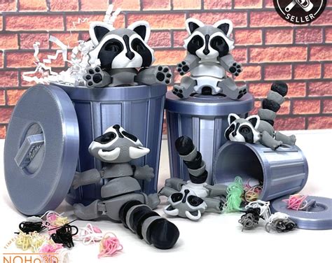 Articulated Racoon With Trash Can 3d Printed Flexi Racoon Trashcan