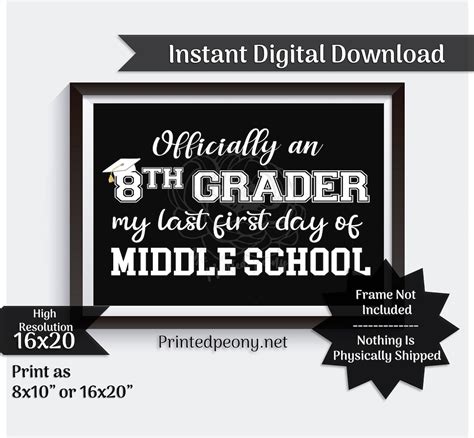 First Day Of Eighth Grade Printable Sign First Day Of School Sign 8th