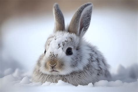 Premium Photo Cute White Rabbit In The Snow Photorealistic