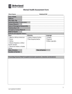 Mental Health Assessment Template For Adults PDF Template