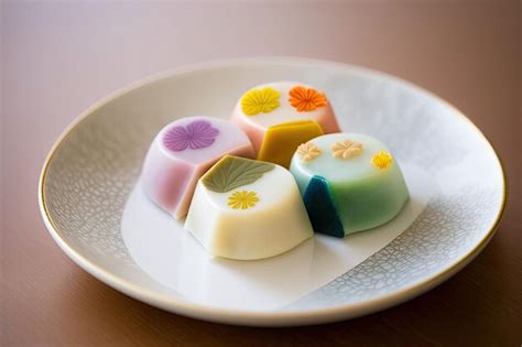 Bolo doce de lanche tradicional japonês Wagashi feito IA generativa