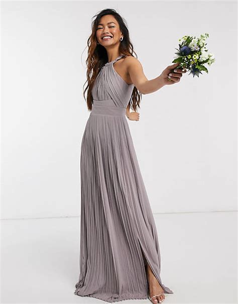 Tfnc Bridesmaid Exclusive Pleated Maxi Dress In Grey Asos