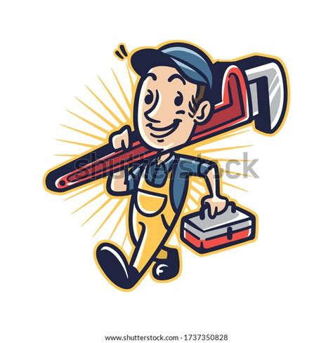 Cartoon Plumber Man Mascot Logo Stock Vector (Royalty Free) 1737350828