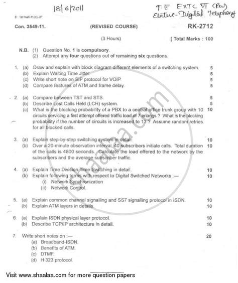 Digital Telephony 2010 2011 Be Electronics And Telecommunication Engineering Semester 6 Te