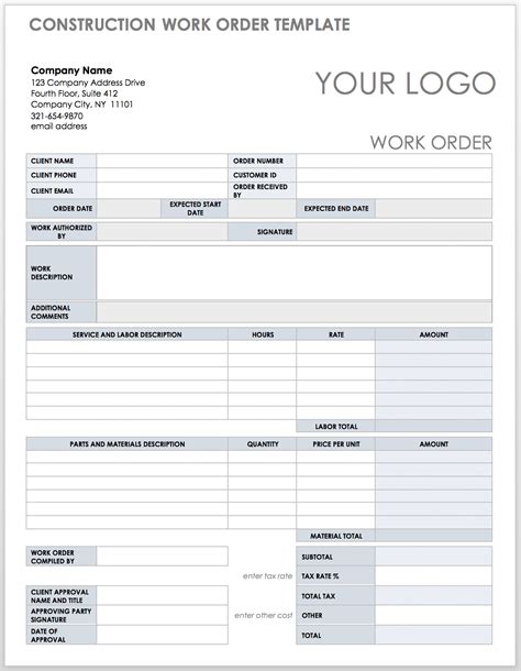 Free Construction Work Order Templates Forms Smartsheet Hot Sex Picture