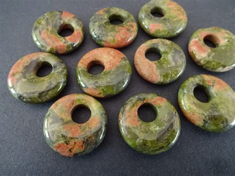 Mm Natural Unakite Pendant Donut Pink And Green Polished Gem