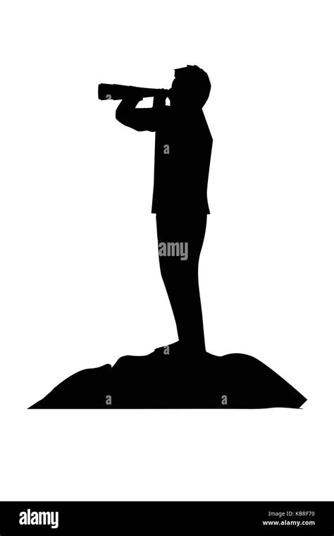 businessman holds spyglass on peak silhouette, silhouette design ...