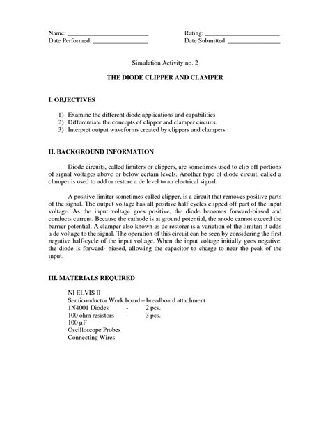 Solution Simulation Activity The Diode Clipper And Clamper Studypool