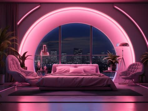 Premium Photo | Interior of a modern abstract bedroom with pink neon ...