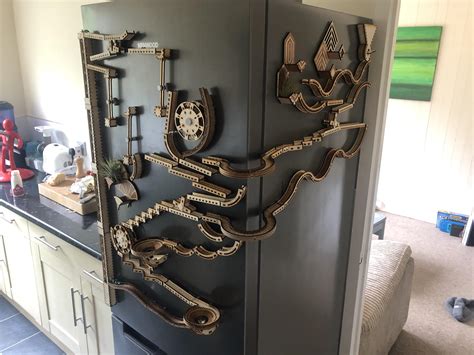 A Modular And Magnetic Wooden Marble Track Built On A Fridge Rpics
