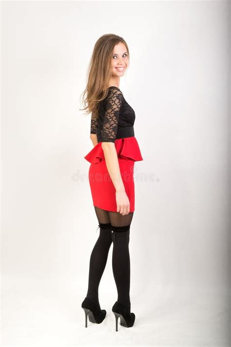 Beautiful Brunette Girl In Red Short Skirt Stock Image Image Of Hair Legs