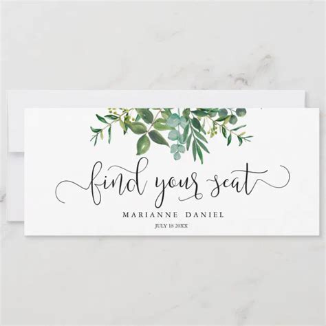 Greenery Watercolor Wedding Find Your Seat Sign Zazzle