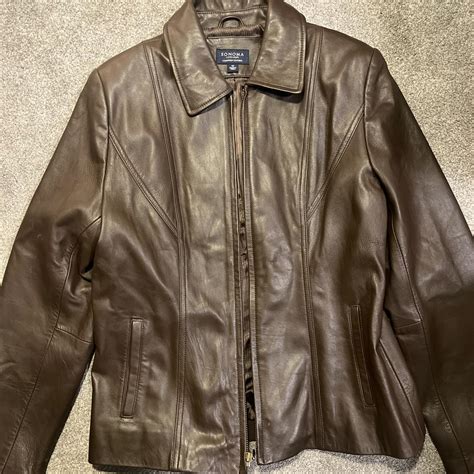 Dark Brown Sonoma Leather Jacket Size Medium Super Depop