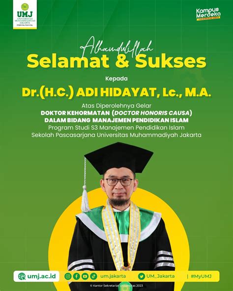 Selamat Kepada Dr H C Adi Hidayat Lc M A Atas Diperolehnya Gelar