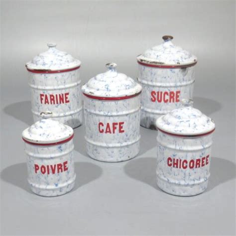 Vintage Belgian Enamelware Graniteware Enamel Canister Set Pcs