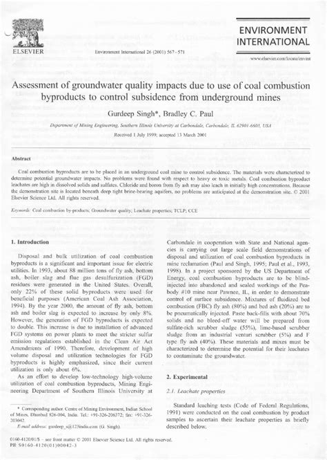 PDF Assessment Of Groundwater Quality Impacts Due To Use Of Coal