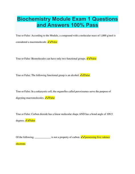 SOLUTION Biochemistry Module Exam 1 Questions And Answers 100 Studypool